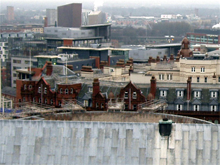 The top of the Midland Hotel, the Central Library without its dome and the roof of the Town Hall extension