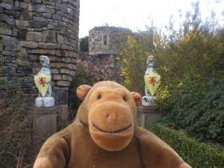 Mr Monkey in front of ruined castle