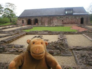 Mr Monkey in front of the Priory foundations