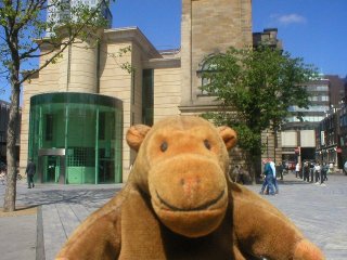 Mr Monkey outside the Laing gallery