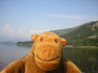 Mr Monkey setting out to cross Derwentwater