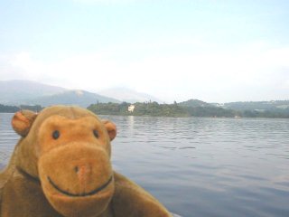 Mr Monkey approaching Derwentwater island