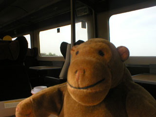 Mr Monkey on a train