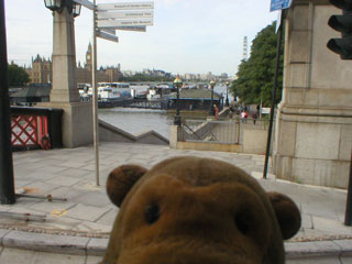 Mr Monkey crossing Lambeth Bridge