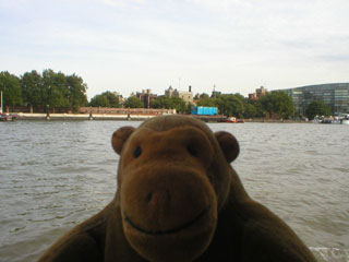 Mr Monkey looking at Lambeth Palace from the river