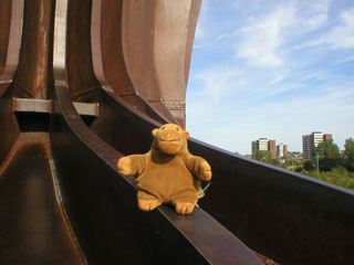 Mr Monkey on the foot of the Angel of the North