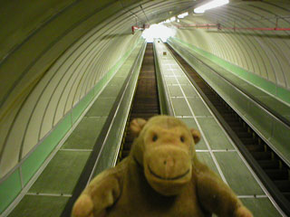 Mr Monkey at the bottom of the escalators