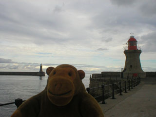 Mr Monkey with the Tyne lighthouses