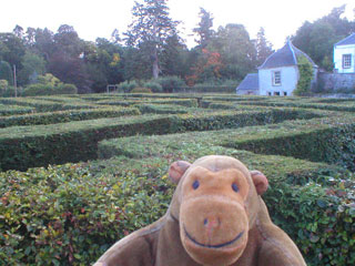 Mr Monkey in the centre of the Traquair maze