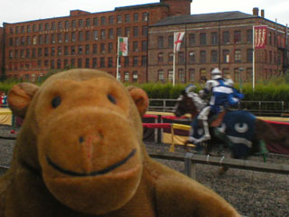 Mr Monkey with a knight riding behind him