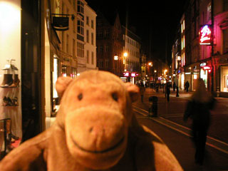 Mr Monkey on Grafton Street at night