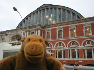 Mr Monkey outside the exhibition centre at Olympia