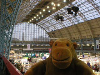 Mr Monkey inside the exhibition centre at Olympia