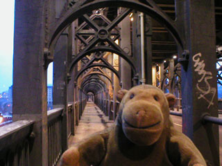 Mr Monkey on the pedestrian walkway of the High Level Bridge
