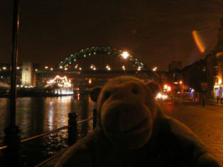 Mr Monkey on the Quayside at night