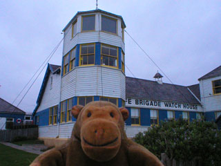 Mr Monkey in front of the Tynemouth Life Brigade watch house