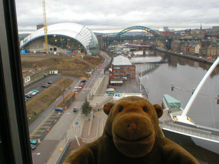 Mr Monkey looking down on Gateshead from the Baltic Art Centre