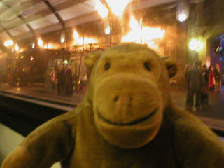 Mr Monkey on a train in Newcatle station
