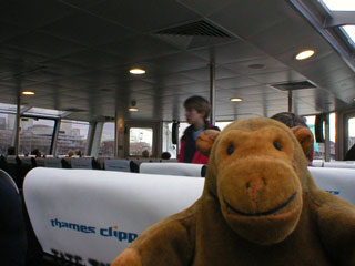 Mr Monkey inside the Tate to Tate boat