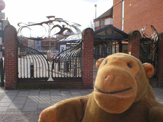 Mr Monkey in front of the bus station