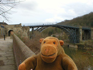 Mr Monkey approaching the Iron Bridge