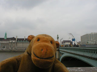 Mr Monkey beside Westminster Bridge
