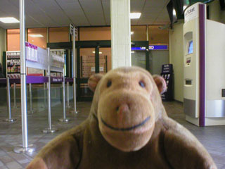 Mr Monkey in the booking hall of Taunton station