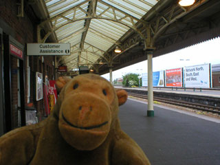 Mr Monkey on the platform of Taunton station