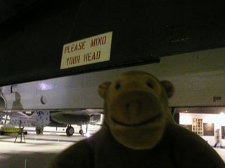 Mr Monkey under the bomb bay of the Vulcan