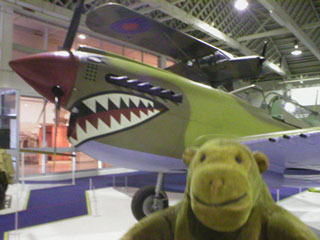 Mr Monkey in front of a Curtiss Kittyhawk