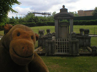 Mr Monkey in front of Sir John Soane's tomb