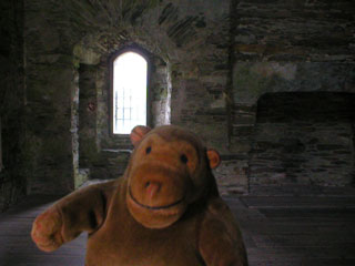 Mr Monkey in the great hall of Dolwyddelan castle