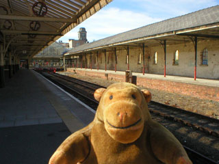 Mr Monkey waiting in Aberystwyth station