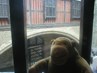 Mr Monkey looking out of Wakefield Tower at Traitor's Gate