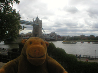 Mr Monkey looking at the White Tower from the south wall walk