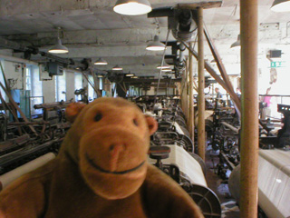 Mr Monkey looking down the lenght of the weaving shed