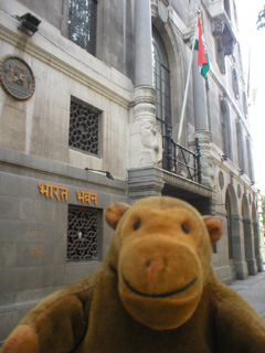 Mr Monkey outside the Indian High Commission