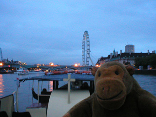 Mr Monkey approaching Westminster Bridge and the London Eye