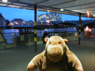 Mr Monkey on the floating landing pier at Westminster