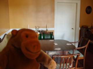 Mr Monkey in a room where officers could play cards