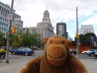 Mr Monkey looking towards the Canada Life building