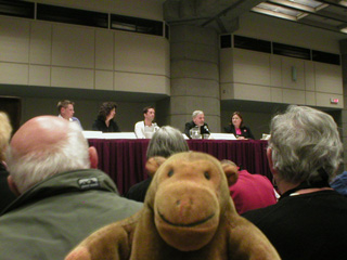 Mr Monkey listening to Rice, Moritsugu, Collins, Booth and Dumas