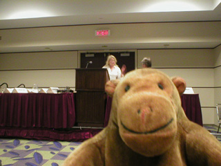 Mr Monkey in the front row while Laura Wilson gets ready to talk