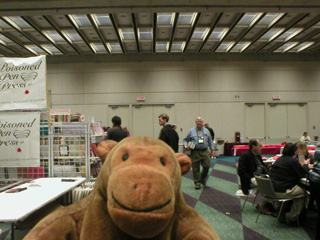 Mr Monkey in an emptying book sales room