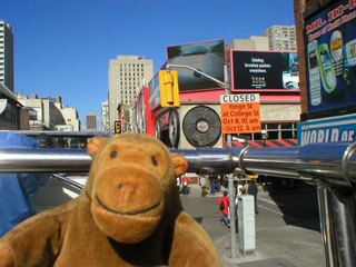 Mr Monkey travelling up Yonge Street