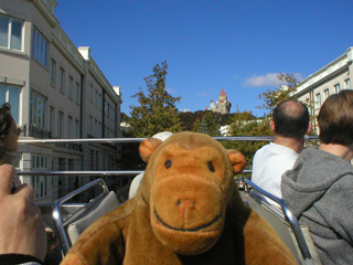 Mr Monkey looking at Casa Loma from MacPherson Avenue
