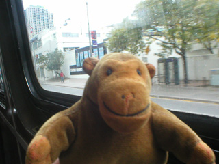 Mr Monkey on a streetcar on Queen's Quay