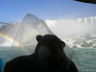 Mr Monkey with the end of a rainbow and the American Falls
