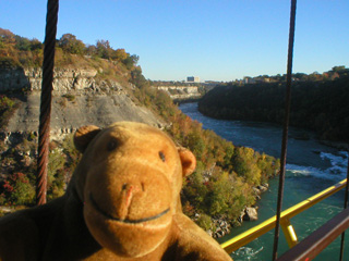 Mr Monkey looing up the river towards the Niagara bridges