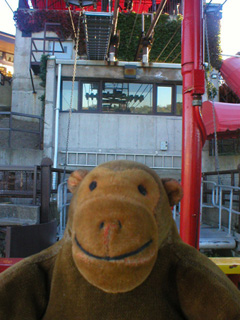 Mr Monkey approaching the end of the cable car ride